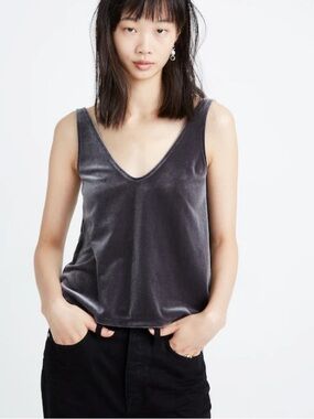 Madewell Black Velvet V-Neck Tank Top Cami Size M